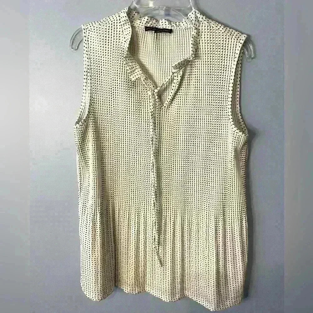 Sleeveless Pleated Ruffle Blouse Adrianna Papell small